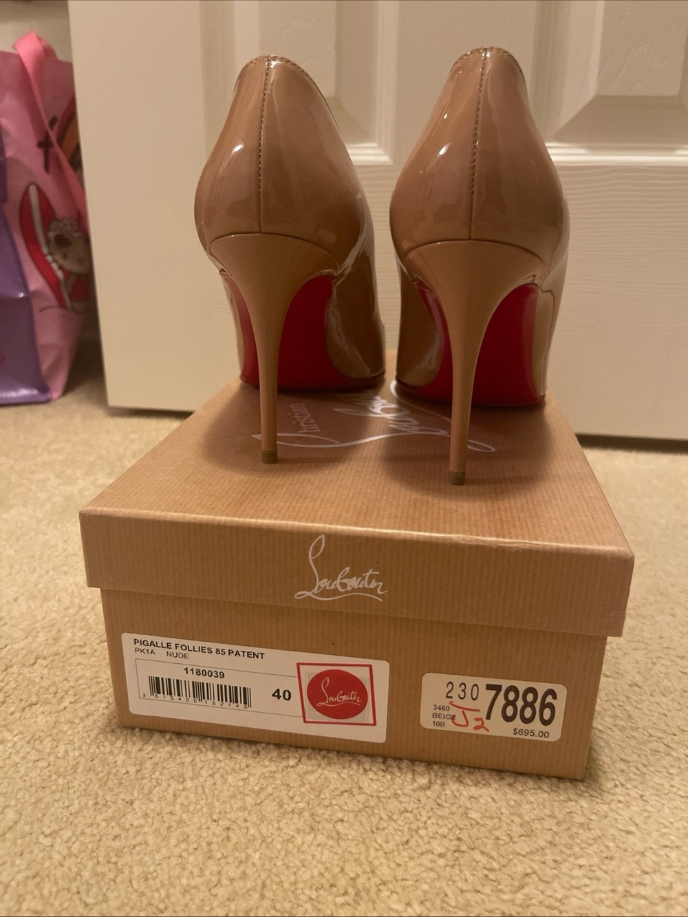 Christian Louboutin Nude Patent Stiletto Pumps with Red Soles size 40